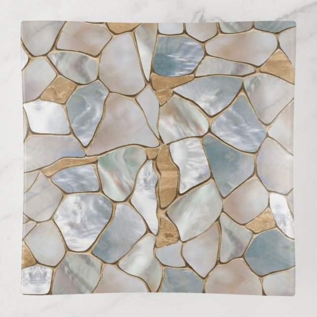 Mother of pearl and Gold cells abstract Trinket Tray (Front)