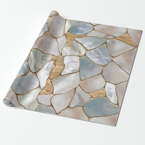 Mother of pearl and Gold cells abstract Wrapping Paper