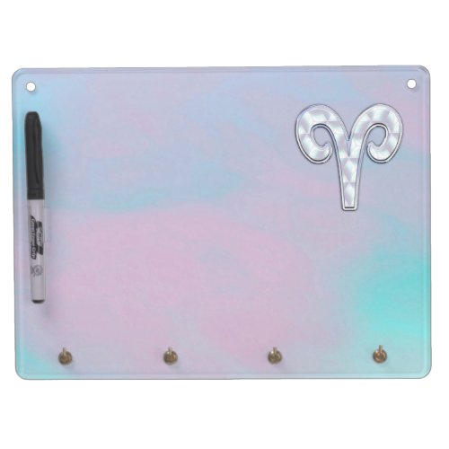 Mother of Pearl Aries Zodiac Symbol Decor Dry Erase Board With Keychain Holder