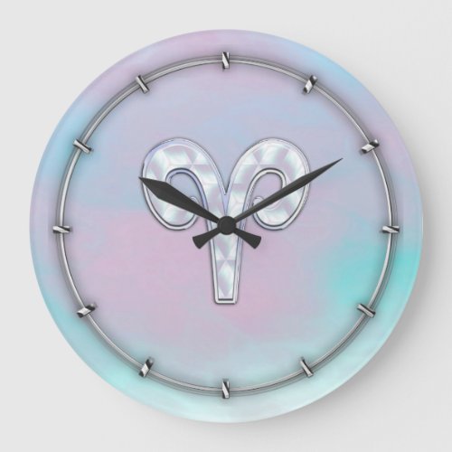 Mother of Pearl Aries Zodiac Symbol Decor Large Clock