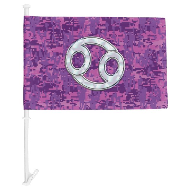 Mother of Pearl Cancer Zodiac Sign on Digital Camo Car Flag (Front)