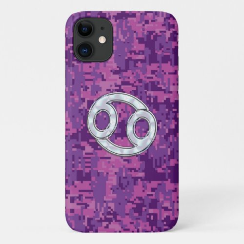 Mother of Pearl Cancer Zodiac Sign on Digital Camo iPhone 11 Case