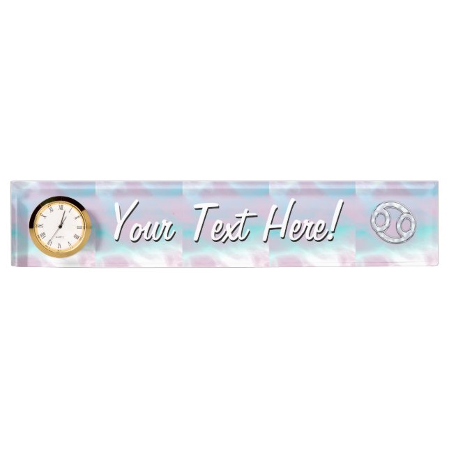 Mother of Pearl Cancer Zodiac Symbol Decor Desk Name Plate (Front)