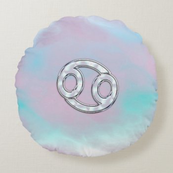 Mother Of Pearl Cancer Zodiac Symbol Decor Round Pillow by MustacheShoppe at Zazzle