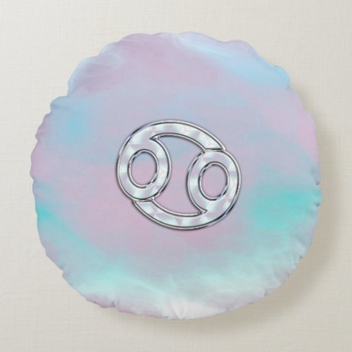 Mother of Pearl Cancer Zodiac Symbol Decor Round Pillow