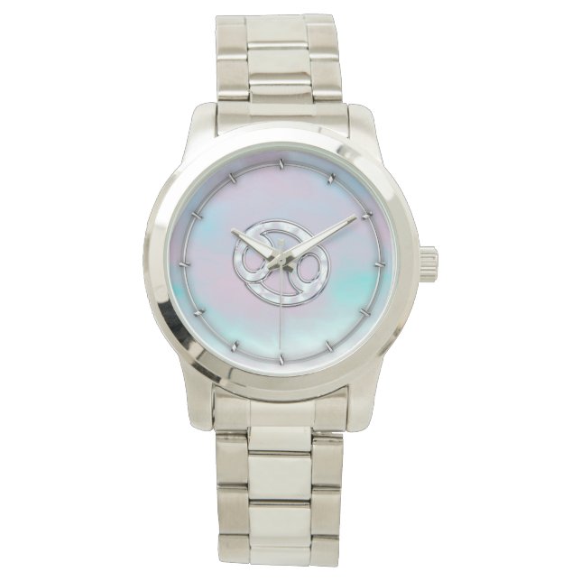 Mother of Pearl Cancer Zodiac Symbol Decor Watch (Front)