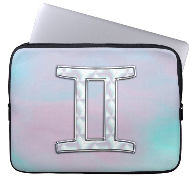 Mother of Pearl Decor Gemini Zodiac Symbol Laptop Sleeve (Front)