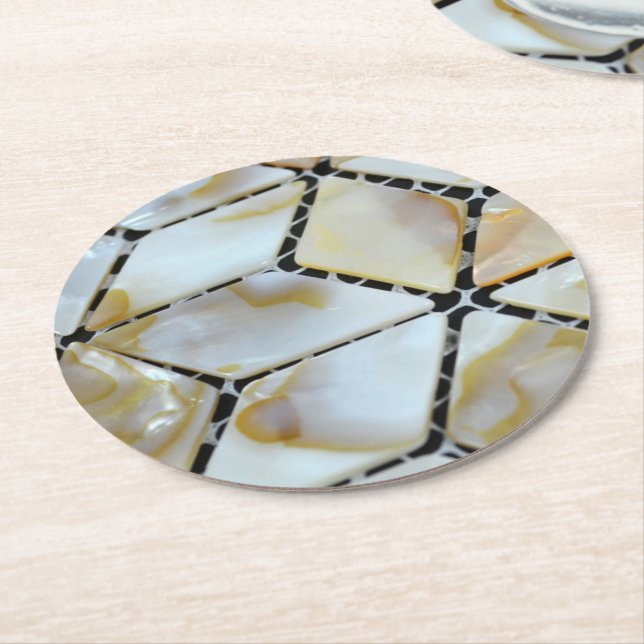 Mother of Pearl Design Round Paper Coaster (Angled)