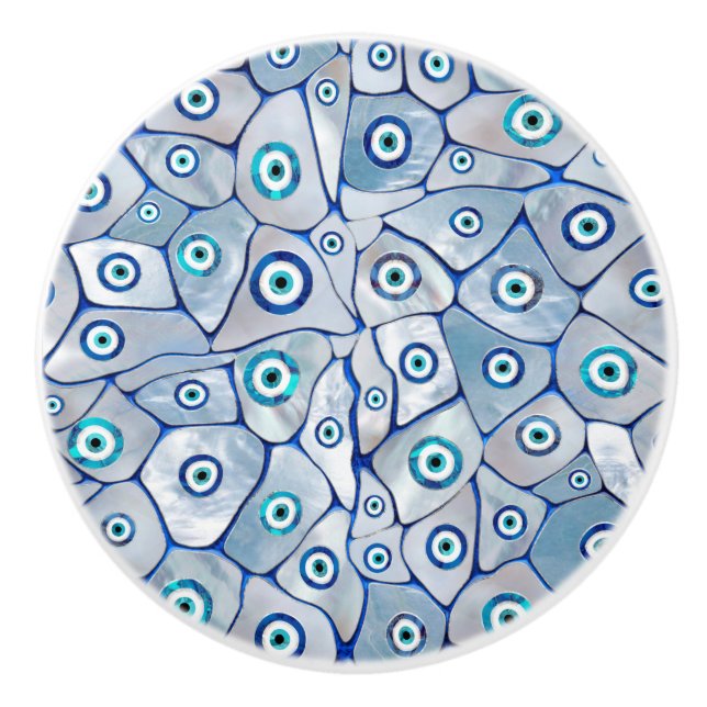 Mother of pearl Evil Eye Pattern Ceramic Knob (Front)