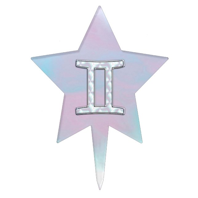 Mother of Pearl Gemini Zodiac Symbol Cake Topper (Front)