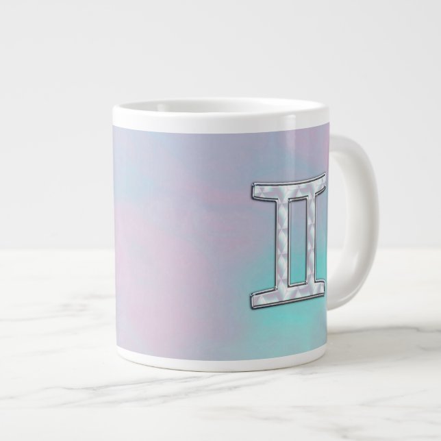 Mother of Pearl Gemini Zodiac Symbol Large Coffee Mug (Front Right)
