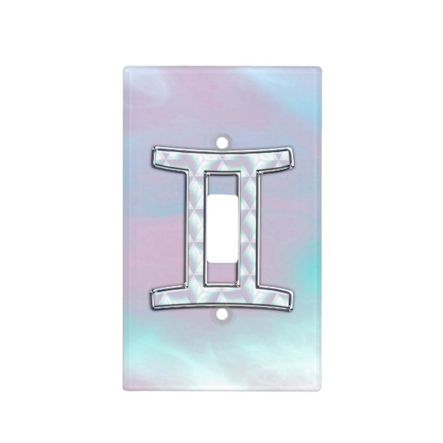 Mother of Pearl Gemini Zodiac Symbol Light Switch Cover (Front)