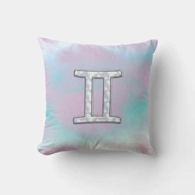 Mother of Pearl Gemini Zodiac Symbol Throw Pillow (Front)