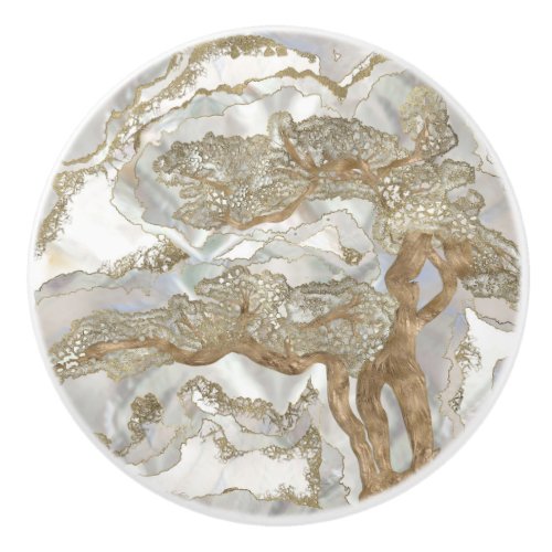 Mother of pearl Golden Tree Ceramic Knob