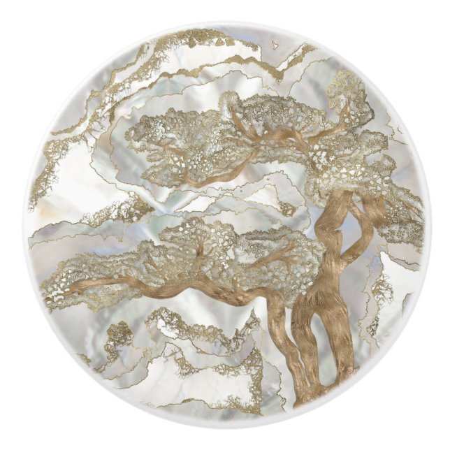 Mother of pearl Golden Tree Ceramic Knob (Front)