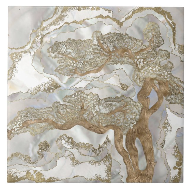Mother of pearl Golden Tree Ceramic Tile (Front)