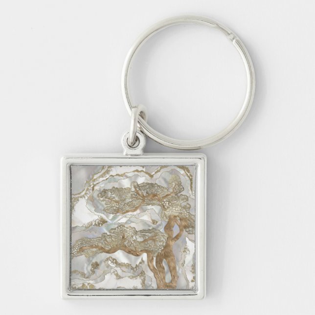 Mother of pearl Golden Tree Keychain (Front)