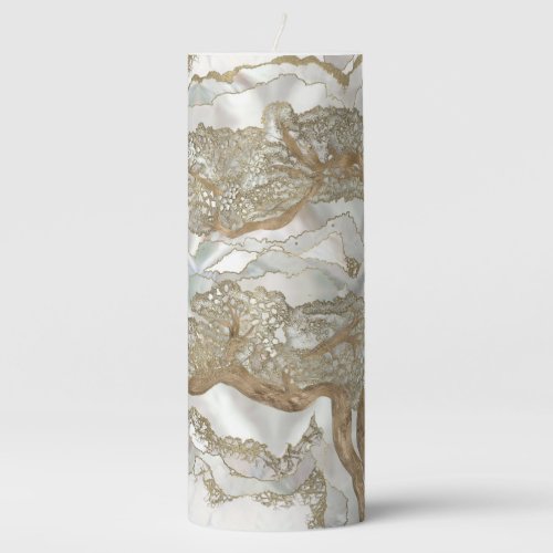 Mother of pearl Golden Tree Pillar Candle