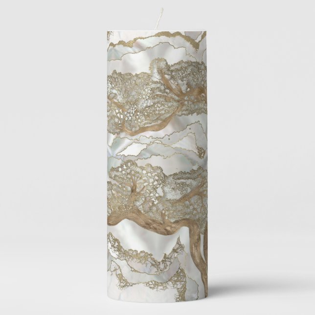Mother of pearl Golden Tree Pillar Candle (Front)