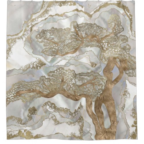 Mother of pearl Golden Tree Shower Curtain