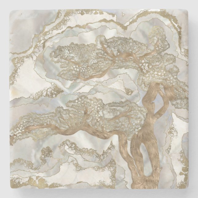 Mother of pearl Golden Tree Stone Coaster (Front)