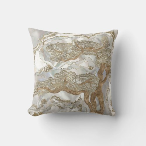 Mother of pearl Golden Tree Throw Pillow