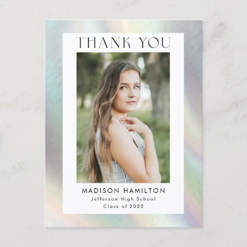 Mother of Pearl Holographic Graduation Thank You Postcard