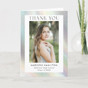 Mother of Pearl Holographic Photo Graduation Letterpress Thank You Card