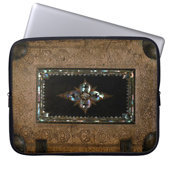 Mother Of Pearl Inlaid Old Leather Book Cover (Front)