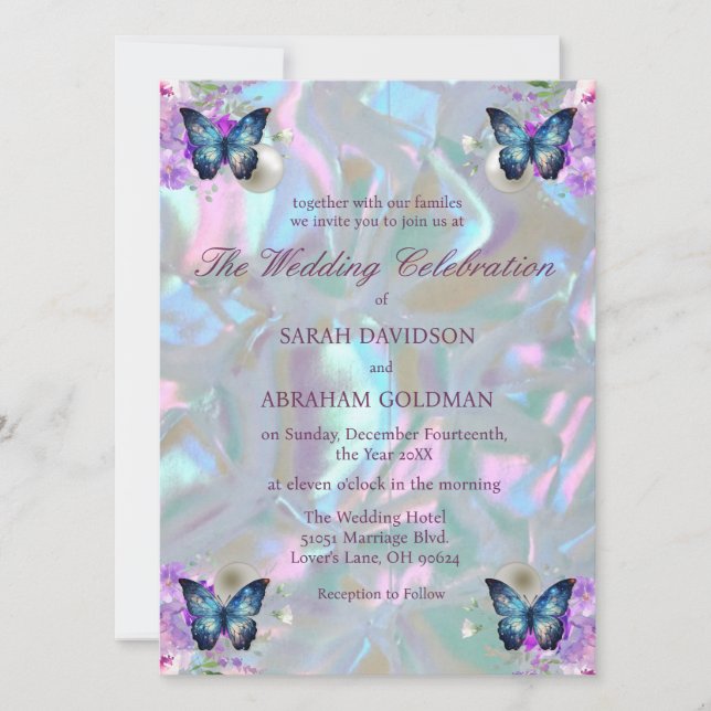 Mother of Pearl Iridescent Elegant Wedding Invitation (Front)