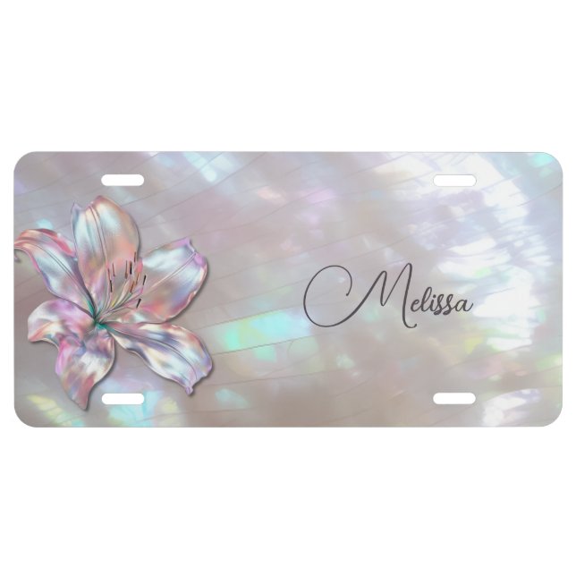  Mother-of-pearl Iridescent Lily License Plate (Front)