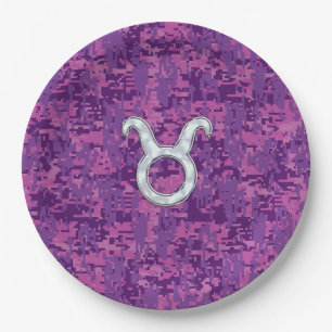 Mother of Pearl Like Taurus Symbol on Digital Camo Paper Plates