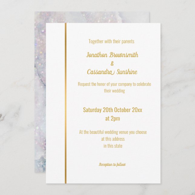MOTHER OF PEARL LILAC MARBLE GOLD WEDDING  INVITAT INVITATION (Front/Back)