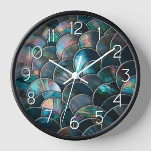 Mother of Pearl Mermaid Scales with Large Numbers Clock