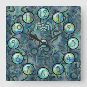 Mother of Pearl (Monogrammed) Square Wall Clock