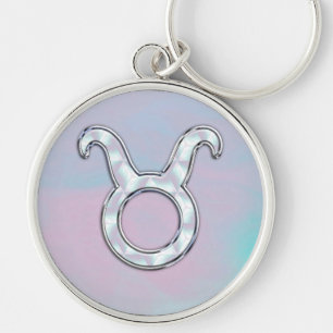 Mother of Pearl Nacre Style Taurus Sign Keychain