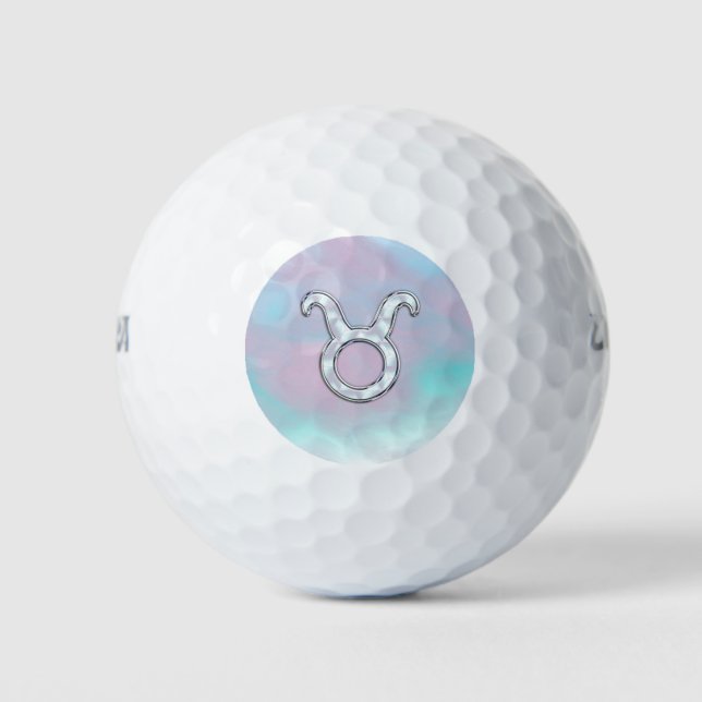 Mother of Pearl Nacre Style Taurus Zodiac Sign Golf Balls (Front)