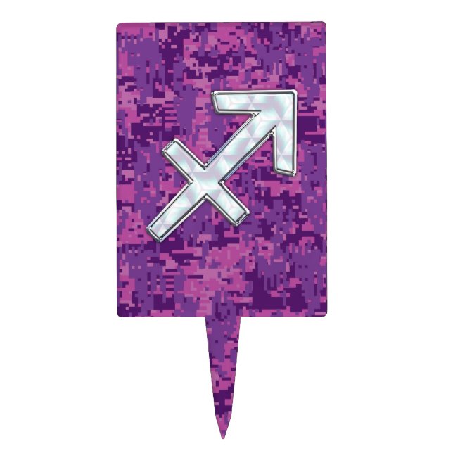 Mother of Pearl Sagittarius Symbol Fuchsia Camo Cake Topper (Front)