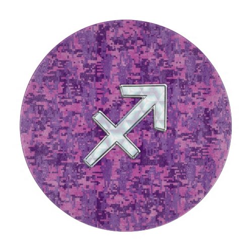 Mother of Pearl Sagittarius Symbol Fuchsia Camo Cutting Board