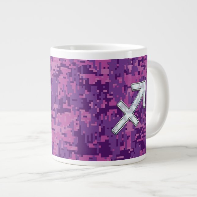 Mother of Pearl Sagittarius Symbol Fuchsia Camo Giant Coffee Mug (Front Right)