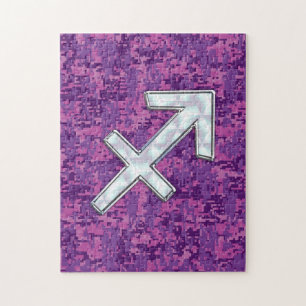 Mother of Pearl Sagittarius Symbol Fuchsia Camo Jigsaw Puzzle