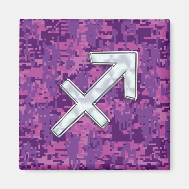 Mother of Pearl Sagittarius Symbol Fuchsia Camo Magnet (Front)
