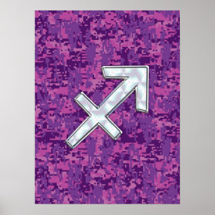Mother of Pearl Sagittarius Symbol Fuchsia Camo Poster