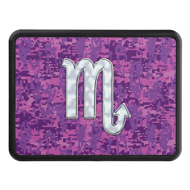 Mother of Pearl Scorpio Zodiac Pink Digital Camo Tow Hitch Cover (Front)
