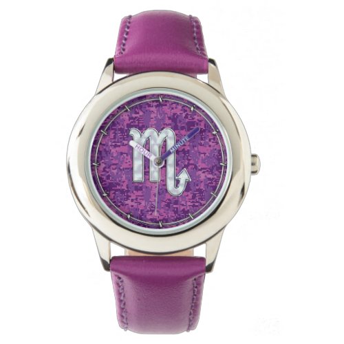 Mother of Pearl Scorpio Zodiac Pink Digital Camo Watch
