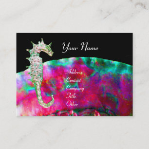 MOTHER OF PEARL & SEAHORSE MONOGRAM pink fuchsia Business Card