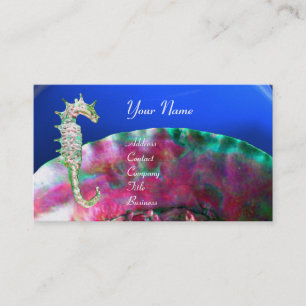 MOTHER OF PEARL & SEAHORSE MONOGRAM pink fuchsia Business Card