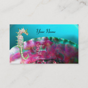 MOTHER OF PEARL & SEAHORSE MONOGRAM pink fuchsia Business Card