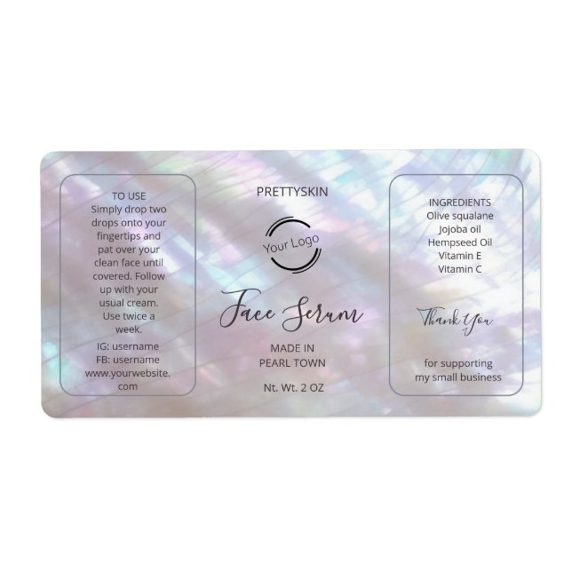 Mother-of-pearl Shimmering Serum Label (Front)