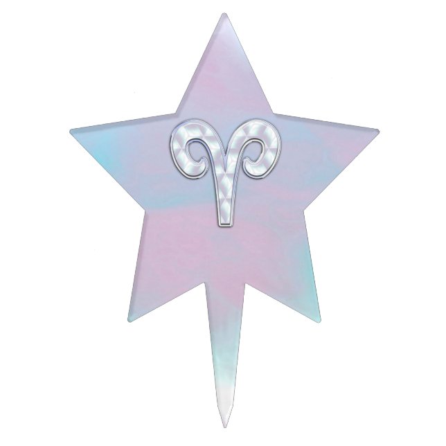 Mother of Pearl Style Aries Symbol Cake Topper (Front)